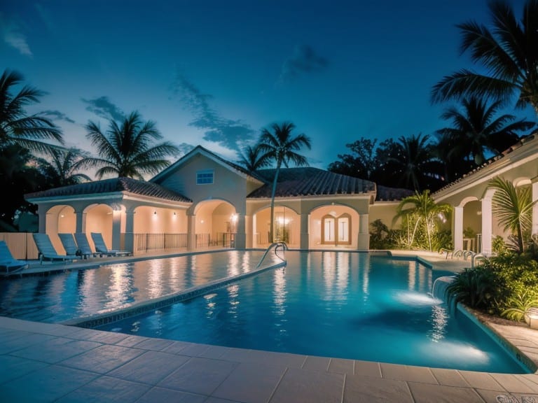 Hardscaping lighting for pool at residential home in Florida