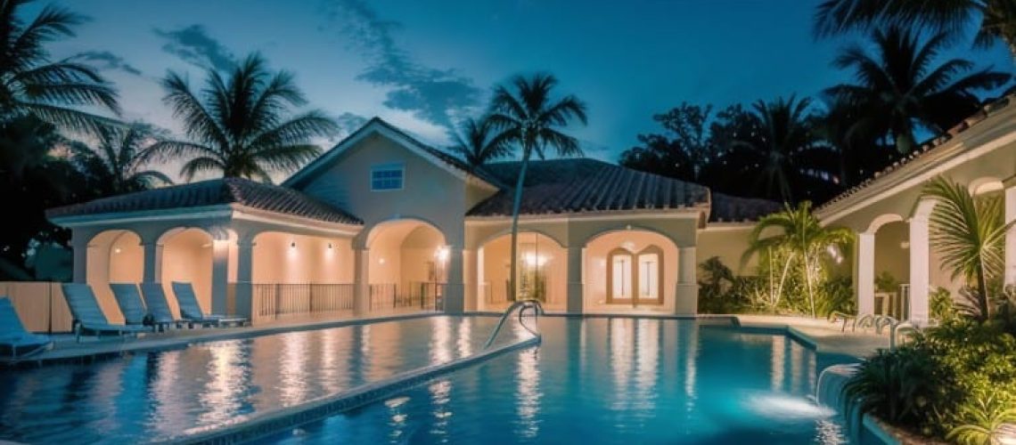 Hardscaping lighting for pool at residential home in Florida